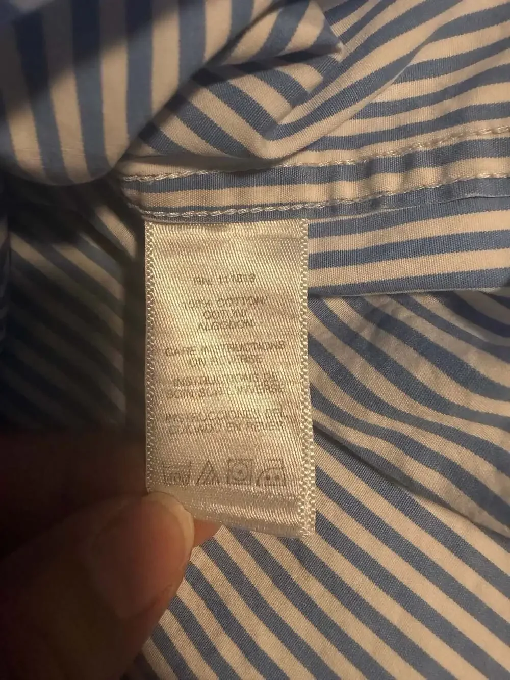 Michael Kors Women's Blue and White Striped Long Sleeve Roll-Tab Button-Down Shi